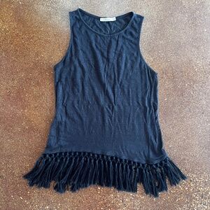 Boho black fringe hem top / tunic